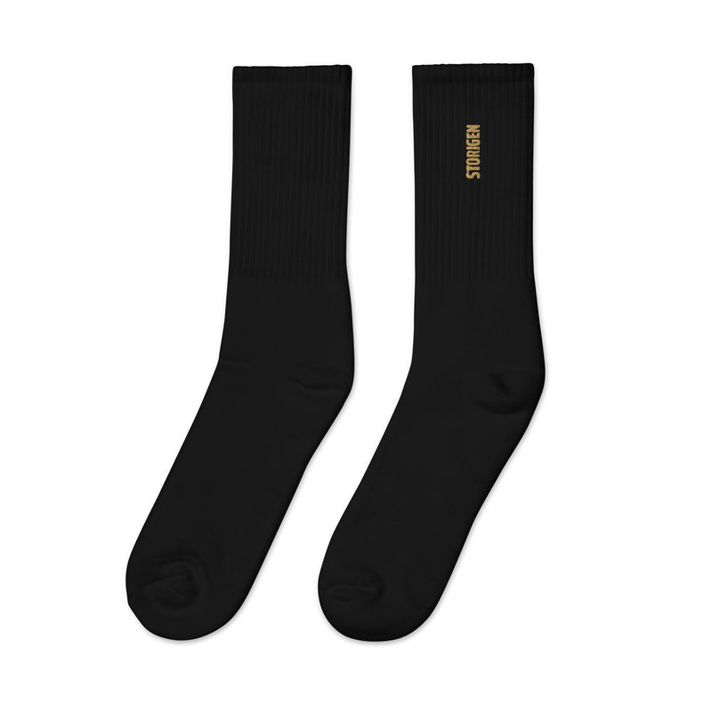 STORIGEN Embroidered Crew Socks - Black & Gold