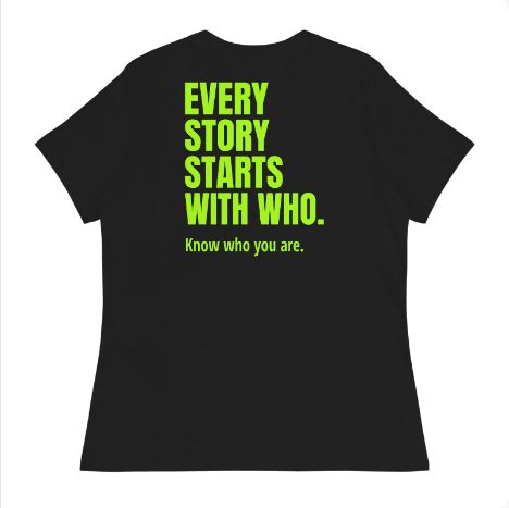 STORIGEN CHARACTER Women Bella + Canvas 6400 black tee, back Printful preview.