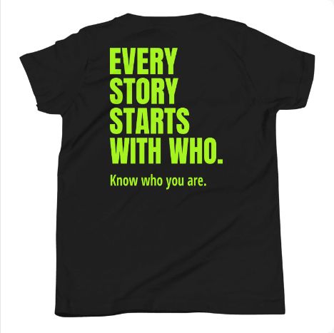 STORIGEN CHARACTER Youth Bella + Canvas 3001Y black tee, back Printful preview.