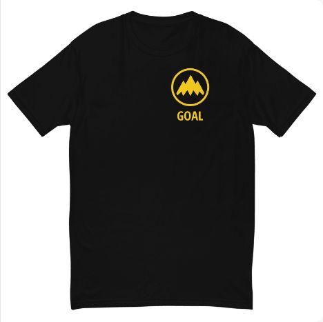 STORIGEN GOAL men's Next Level 3600 black tee, front Printful preview.