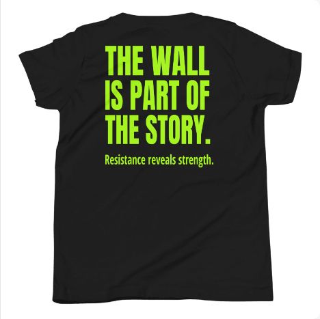 STORIGEN OBSTACLE youth Bella + Canvas 3001Y black tee, back Printful preview.