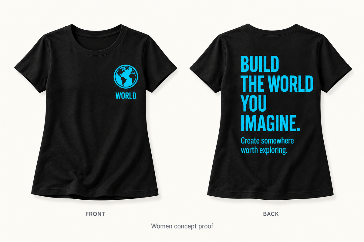 STORIGEN WORLD Women fit. Front left, back right; same design. Concept mockup.