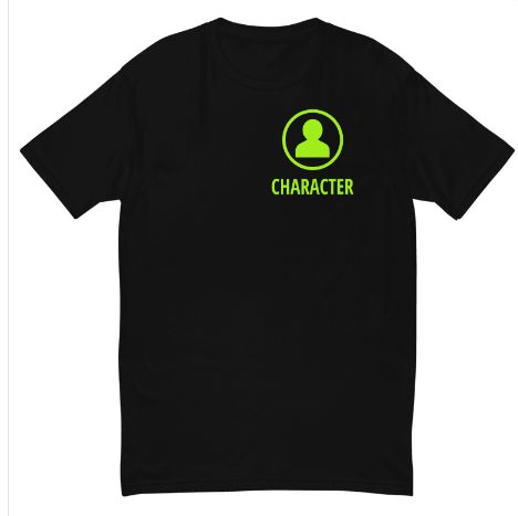 STORIGEN CHARACTER men's Next Level 3600 black tee, front Printful preview.
