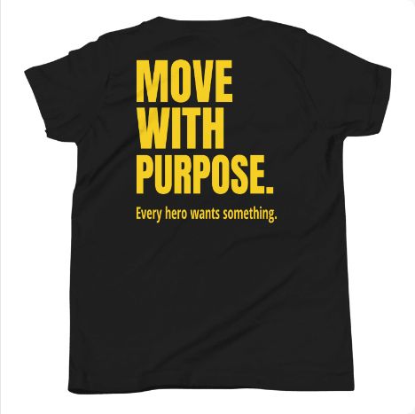 STORIGEN GOAL youth Bella + Canvas 3001Y black tee, back Printful preview.