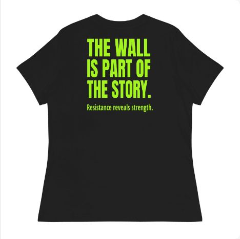 STORIGEN OBSTACLE women's Bella + Canvas 6400 black tee, back Printful preview.