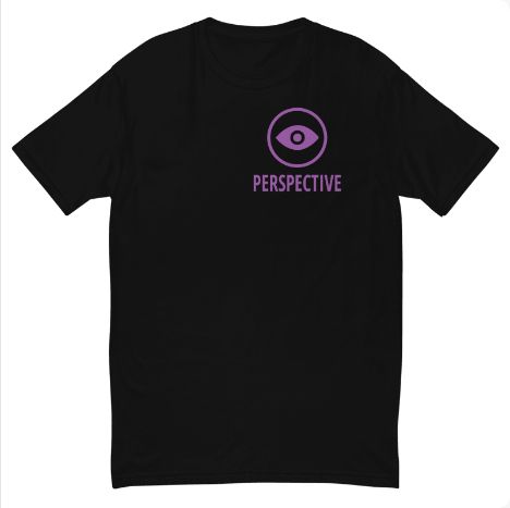 STORIGEN PERSPECTIVE men's Next Level 3600 black tee, front Printful preview.