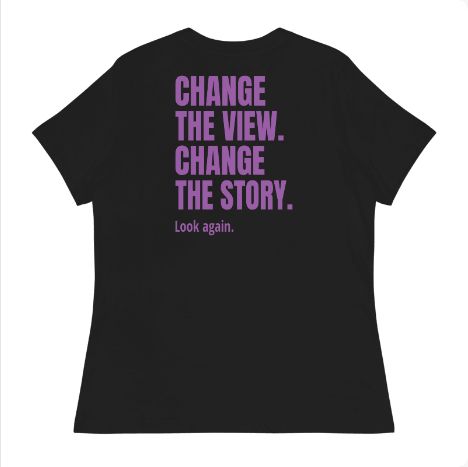 STORIGEN PERSPECTIVE women's Bella + Canvas 6400 black tee, back Printful preview.